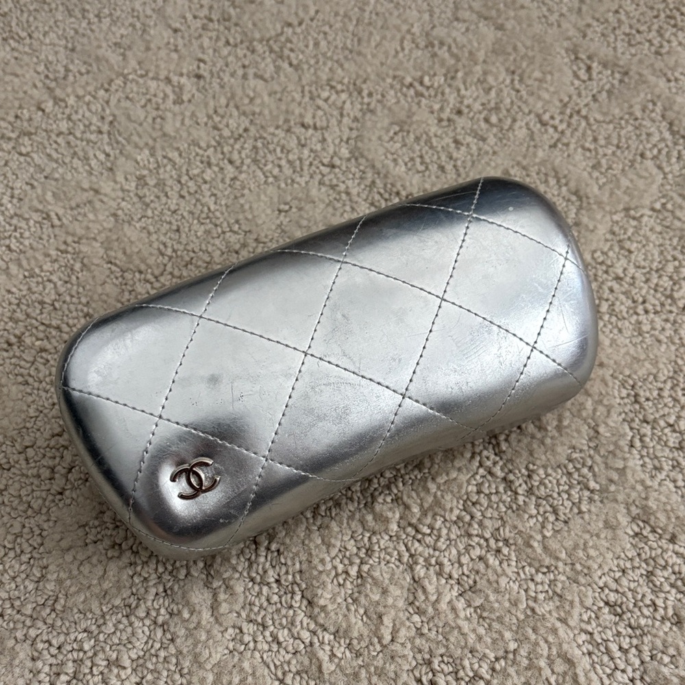 Chanel silver sunglasses case used